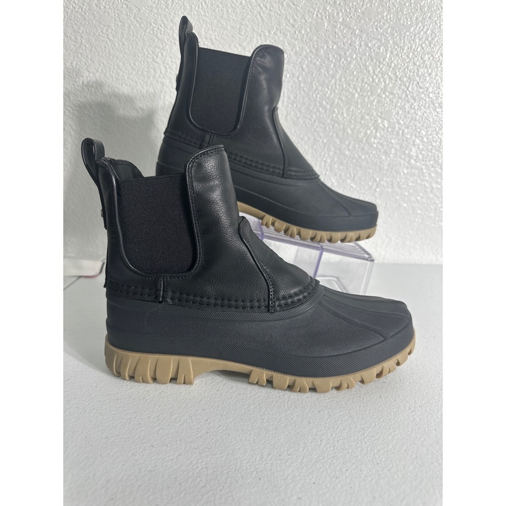 Tommy Hilfiger Womens Black Faux Leather Duck Boots Chelsea Sty Lug Sole Size 7M